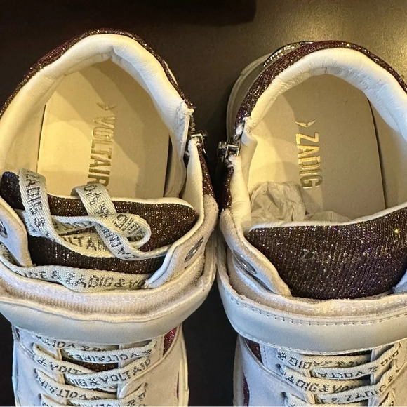 NIB Zadig & Voltaire ✨Mid Flash Sparkle Gold Size 38 Multicolor US 7 - Picture 8 of 12